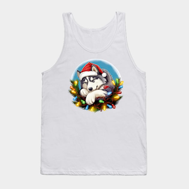 Lazy Siberian Husky Dog at Christmas Tank Top by Chromatic Fusion Studio